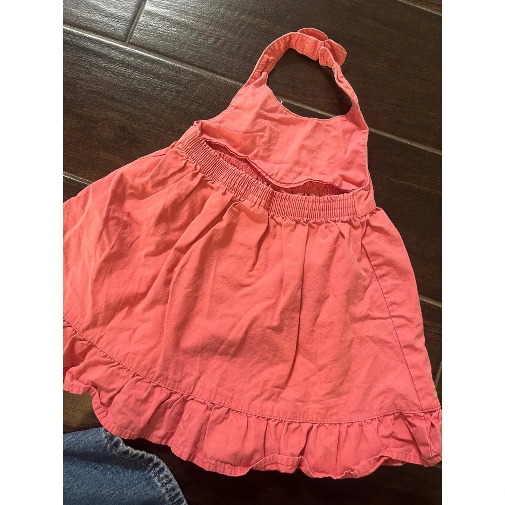 Gymboree Baby Girls Pink Giraffe Embroidered Halter Ruffle Dress 3-6 Months
